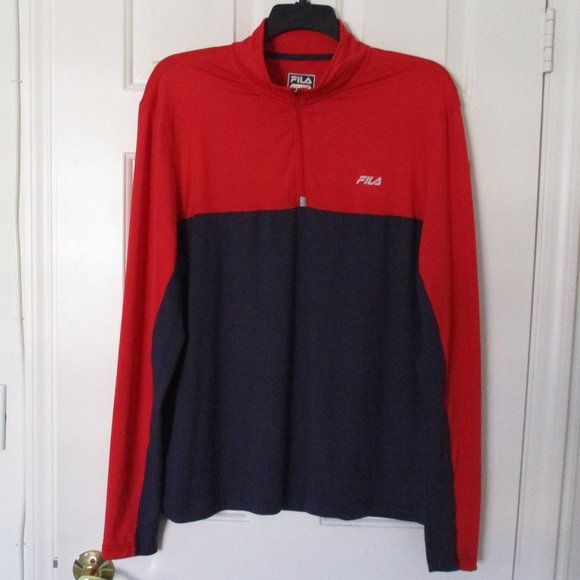 Fila Mens L/S Red Navy Stretch 1/4 Zip Active Golf Runner Windshirt - Size Large - Picture 1 of 3